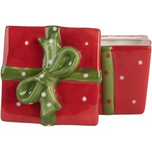 Clayre & Eef 6CE2149 Olla con Tapa Rojo Verde 9x9x11 cm Estilo Campestre