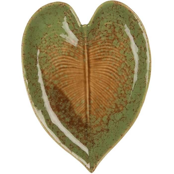 Clayre & Eef 6CE2154 Cuenco Hoja Verde Marrón 15x11x2 cm Cerámica Botánica