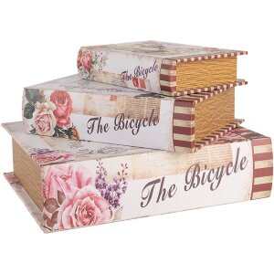 Clayre & Eef 66254 Caja de Almacenaje Set de 3 Estilo Retro Vintage Beige Rosa Madera