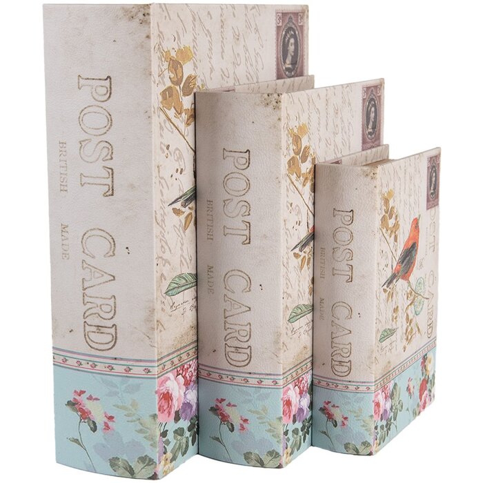 Clayre & Eef 66257 Caja de Almacenaje Set de 3 Diseño Antiguo Beige Vintage