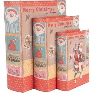 Clayre & Eef cajas de almacenamiento conjunto de diseño de libros de Navidad de madera de 3 piezas