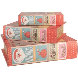 Clayre & Eef cajas de almacenamiento conjunto de diseño de libros de Navidad de madera de 3 piezas