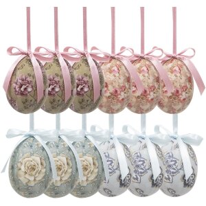 Clayre & Eef 65905 Decoración huevos colgantes juego 12 vintage look Ø 4x5 cm