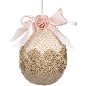 Clayre & Eef 65918 Huevo Colgante Decoración Beige Ø 11x14 cm Plástico Textil