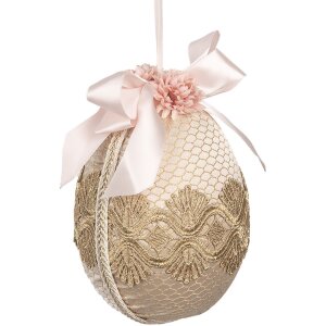 Clayre & Eef 65918 Huevo Colgante Decoración Beige Ø 11x14 cm Plástico Textil