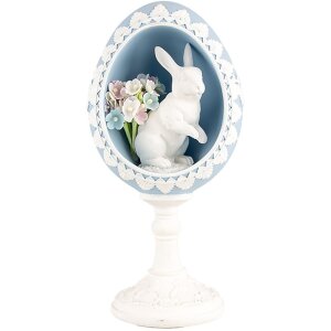 Clayre & Eef 6PR5146 Decoración Huevo Azul Blanco 11x9x21 cm Estilo Retro Vintage