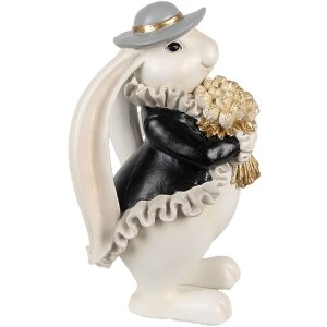 Clayre & Eef 6PR5150 Decoración Conejo Blanco Negro Oro 14x13x22 cm