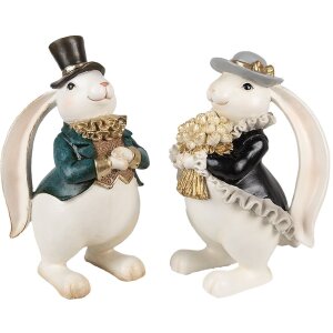 Clayre & Eef 6PR5150 Decoración Conejo Blanco Negro Oro 14x13x22 cm