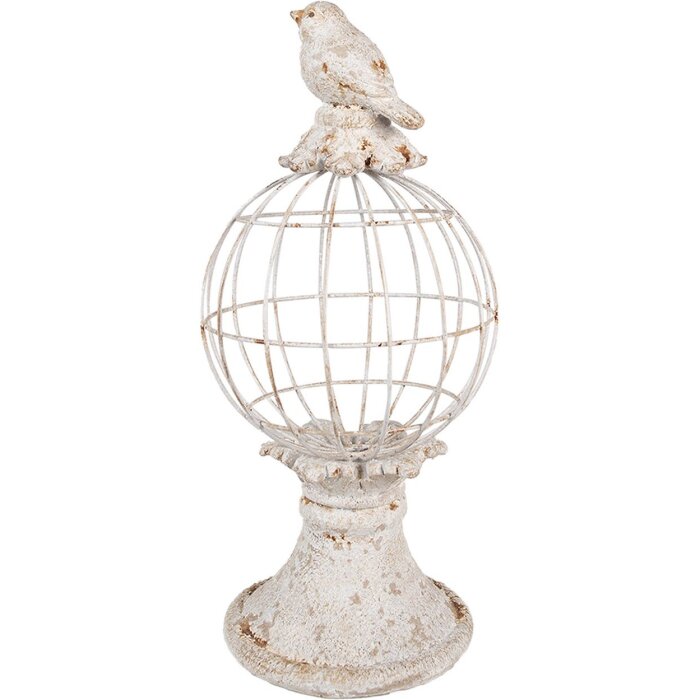 Clayre & Eef 6PR5151 Decoración Pájaro Ø 20x44 cm Gris Estilo Antiguo Poliresina