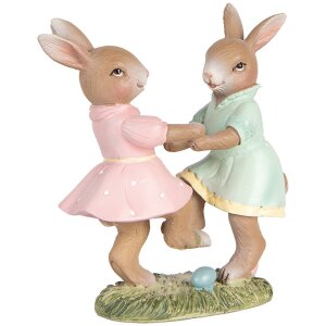 Clayre & Eef 6PR5437 Decoración Conejo 8x3x8 cm Beige Rosa Menta Verde