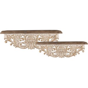 Clayre & Eef 5H0713 Estante de Pared Juego de 2 Blanco Estilo Antiguo 70x18x22cm 60x14x19cm