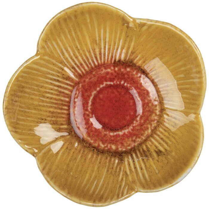 Clayre & Eef Bol Flor Amarillo-Rojo Ø14x3cm Cerámica Deco Snacks