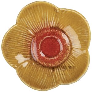 Clayre & Eef Bol Flor Amarillo-Rojo Ø14x3cm Cerámica Deco Snacks