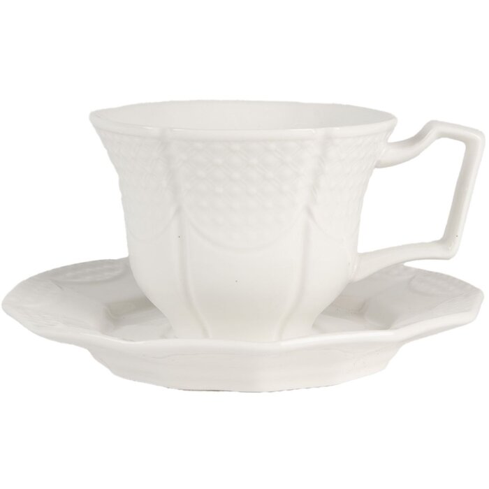 Clayre & Eef Taza de café con plato incluido blanco 175 ml cerámica 12x9x6 cm