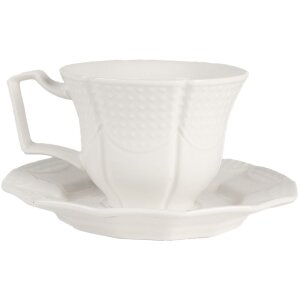 Clayre & Eef Taza de café con plato incluido blanco 175 ml cerámica 12x9x6 cm
