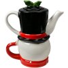 Clayre & Eef Tetera Muñeco de Nieve con Taza de Cerámica Blanca Roja 525ml