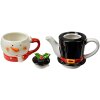Clayre & Eef Tetera Muñeco de Nieve con Taza de Cerámica Blanca Roja 525ml