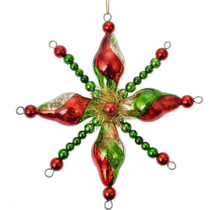 Clayre & Eef 6GL4705 Etiqueta de Navidad de vidrio Ø 16x3 cm verde rojo estilo campestre