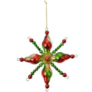 Clayre & Eef 6GL4705 Etiqueta de Navidad de vidrio Ø 16x3 cm verde rojo estilo campestre