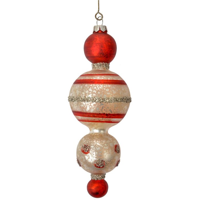 Clayre & Eef 6GL4712 Colgante de Navidad de cristal Ø 6x17 cm rojo blanco estilo campestre