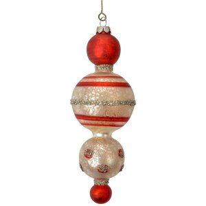 Clayre & Eef 6GL4712 Colgante de Navidad de cristal Ø 6x17 cm rojo blanco estilo campestre