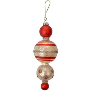 Clayre & Eef 6GL4712 Colgante de Navidad de cristal Ø 6x17 cm rojo blanco estilo campestre