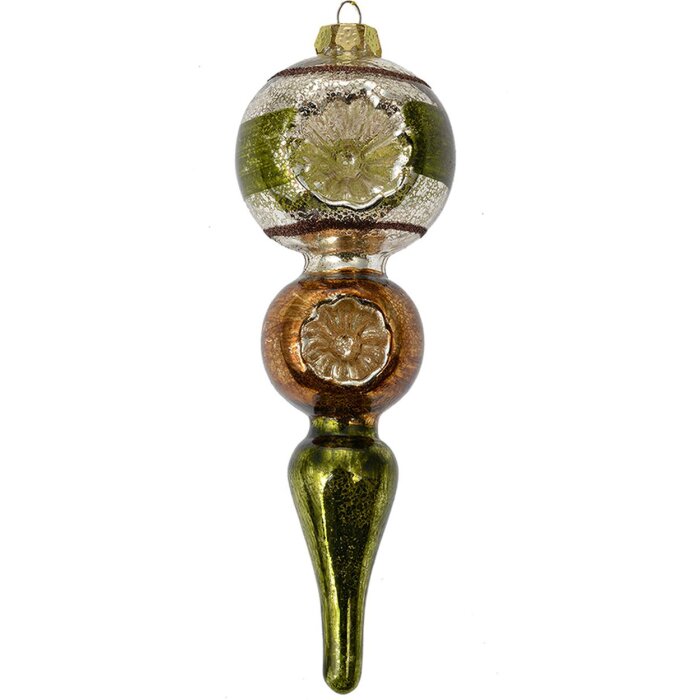 Clayre & Eef 6GL4715 Colgante Navidad vidrio verde plata Ø 6x17 cm estilo country