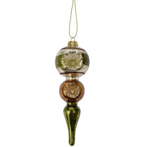 Clayre & Eef 6GL4715 Colgante Navidad vidrio verde plata Ø 6x17 cm estilo country