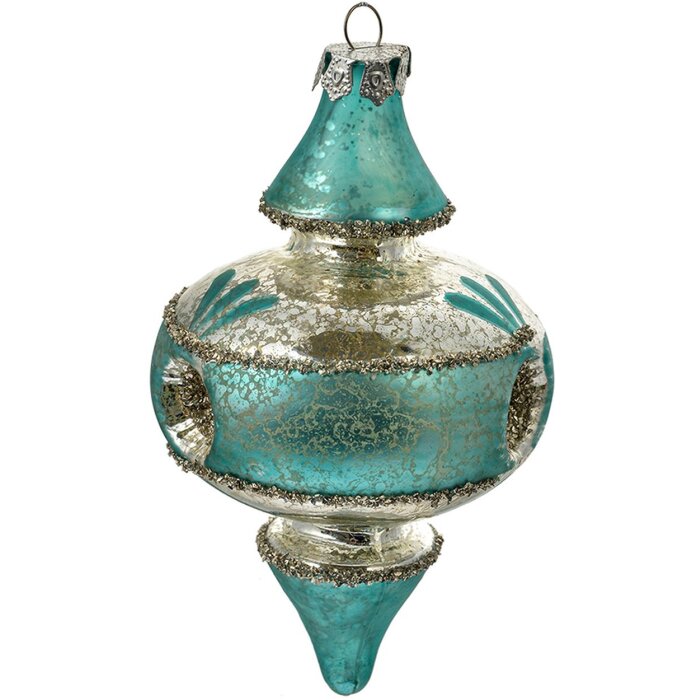Clayre & Eef 6GL4716 Colgante Navidad Azul Plata Ø 8x13 cm Cristal Estilo Campestre