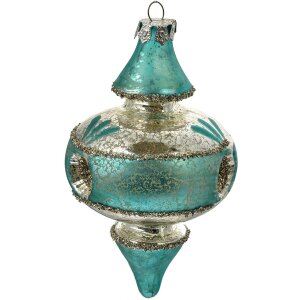 Clayre & Eef 6GL4716 Colgante Navidad Azul Plata Ø 8x13 cm Cristal Estilo Campestre