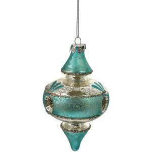 Clayre & Eef 6GL4716 Colgante Navidad Azul Plata Ø 8x13 cm Cristal Estilo Campestre