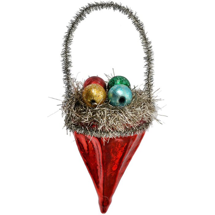 Clayre & Eef 6GL4717 Colgante Navidad vidrio rojo plata Ø 6x10 cm estilo country