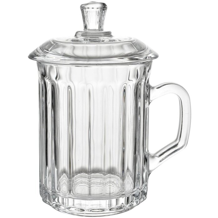 Clayre & Eef 6GL4727 Taza con tapa de cristal 250 ml acanalada transparente
