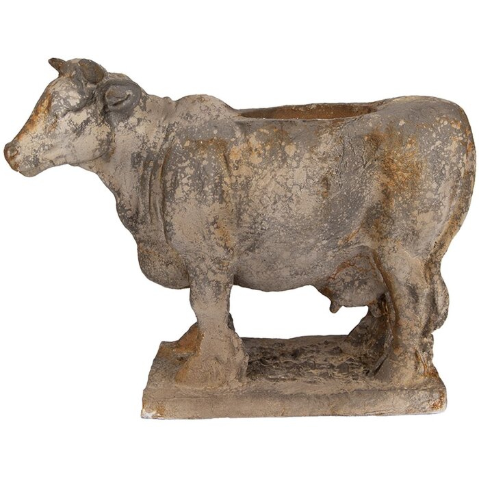 Clayre & Eef 6MG0110 Macetero con forma de vaca gris-beige 36x15x28 cm aspecto antiguo