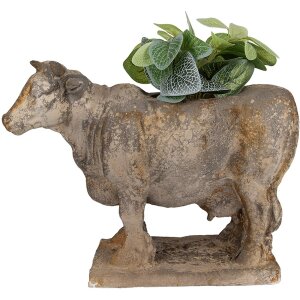 Clayre & Eef 6MG0110 Macetero con forma de vaca gris-beige 36x15x28 cm aspecto antiguo