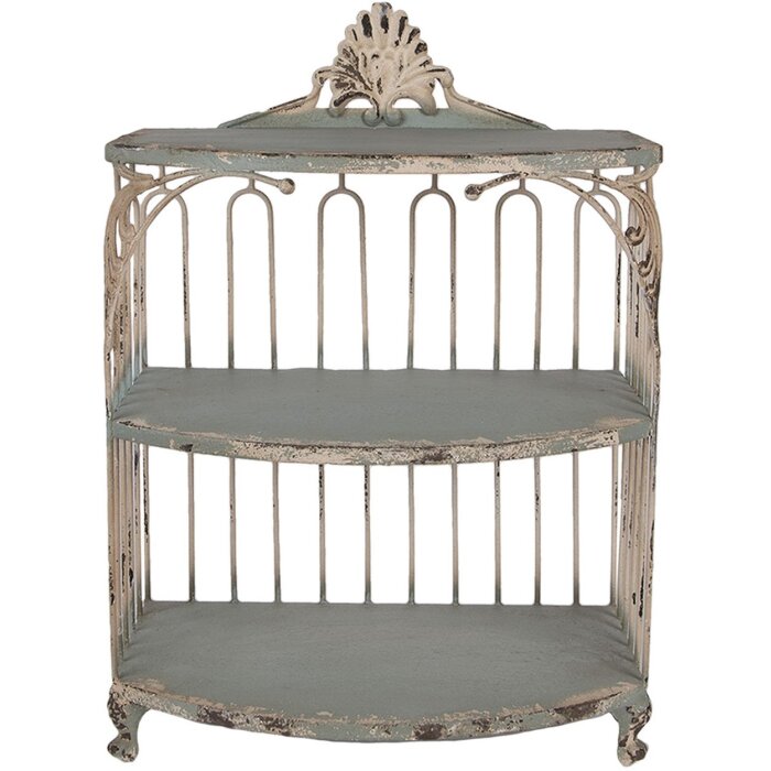 Clayre & Eef 6Y5719 Estantería de pared de hierro verde-beige 38x23x55 cm estilo vintage