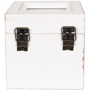 Clayre & Eef 6H2397 Caja para té blanca 12x12x12 cm estilo rústico madera con ventana de cristal