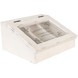 Clayre & Eef 6H2398 Caja de té Antiguo blanco 18x16x9 cm con 3 compartimentos