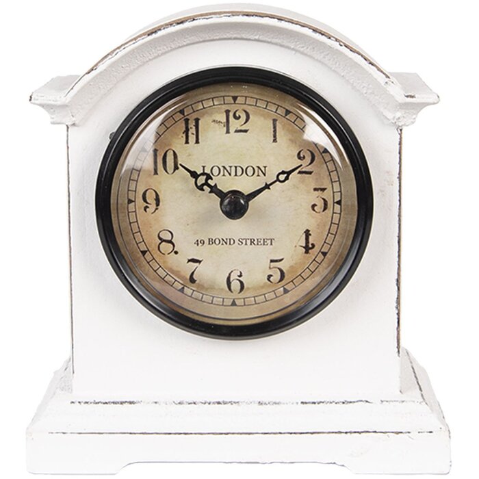 Clayre & Eef 6KL0831 Reloj de Mesa Blanco Marrón 13x7x14 cm Cristal Madera Estilo Country