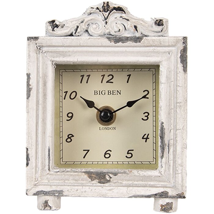 Clayre & Eef 6KL0832 Reloj de Sobremesa Vintage Gris-Beige 10x6x14 cm 1xAA Cristal Madera