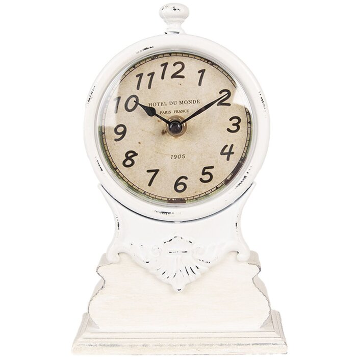Clayre & Eef 6KL0833 Reloj de Sobremesa Blanco Beige Cristal Madera 14x6x23 cm 1xAA Vintage