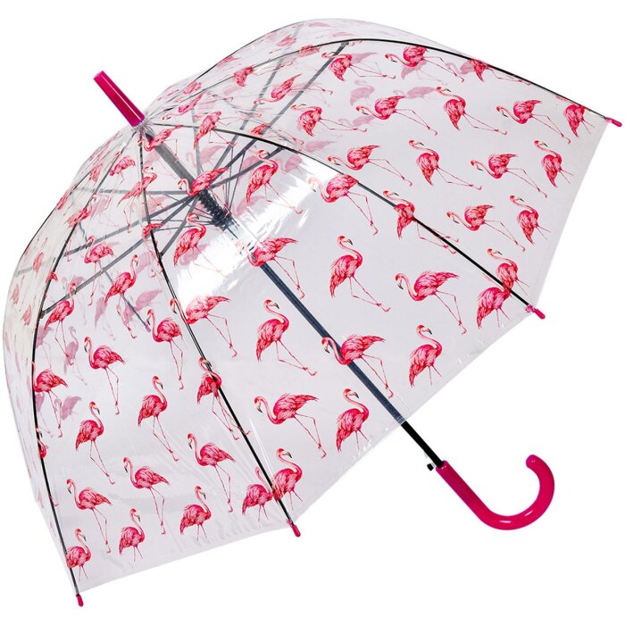 Juleeze JZUM0092 Paraguas transparente diseño flamenco 90cm mango robusto rosa