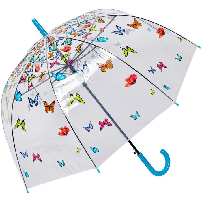 Juleeze JZUM0093 Paraguas Transparente motivo mariposa Ø 90x82 cm Azul