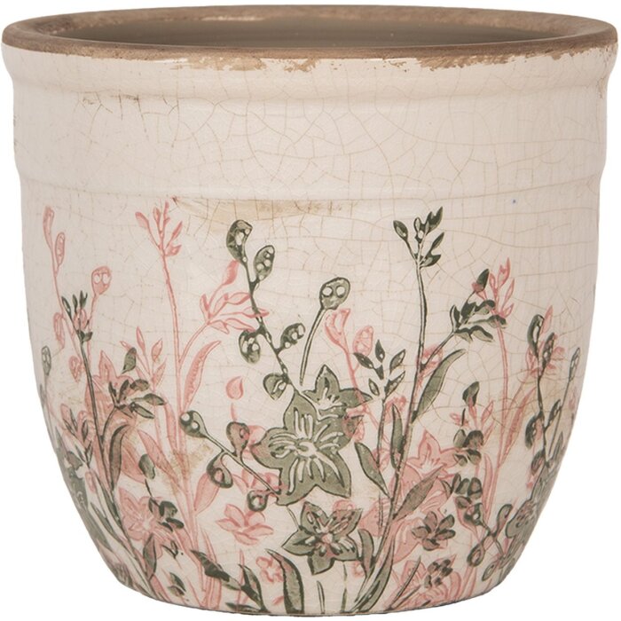 Clayre & Eef 6CE1974S Decoración Maceta Beige Rosa Verde Ø 13x11 cm