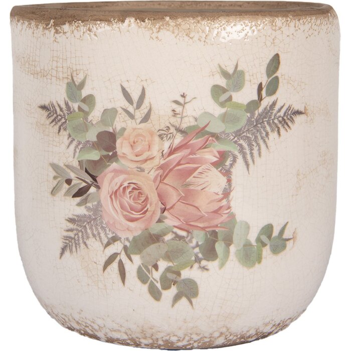 Clayre & Eef 6CE1981XL Maceta Beige Rosa Ø 20x19 cm Cerámica Estilo Campestre