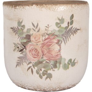 Clayre & Eef 6CE1981XL Maceta Beige Rosa Ø 20x19 cm Cerámica Estilo Campestre