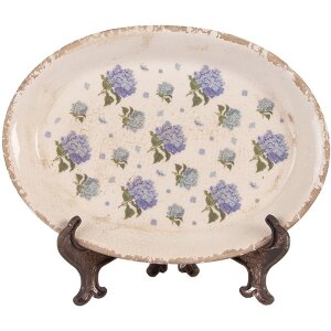 Clayre & Eef 6CE2024 Plato decorativo beige y azul 25x18 cm cerámica vintage