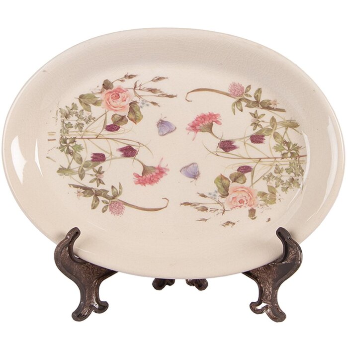 Clayre & Eef Plato Decorativo 6CE2030 Beige Rosa 25x18 cm Vintage