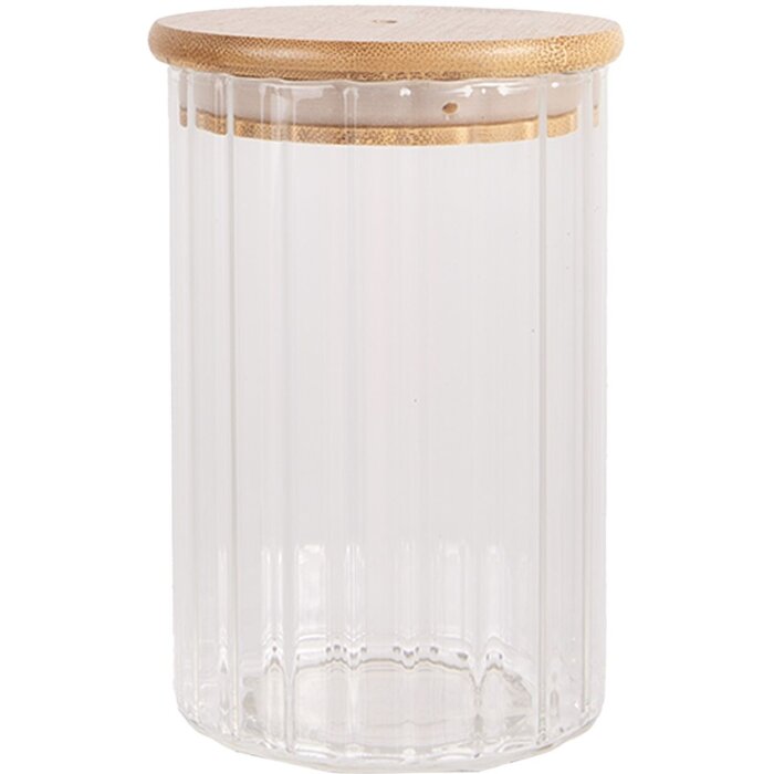 Clayre & Eef 6GL4719L Tarro con tapa bambú Ø 8x18 cm vidrio madera