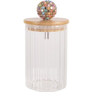 Clayre & Eef 6GL4719L Tarro con tapa bambú Ø 8x18 cm vidrio madera